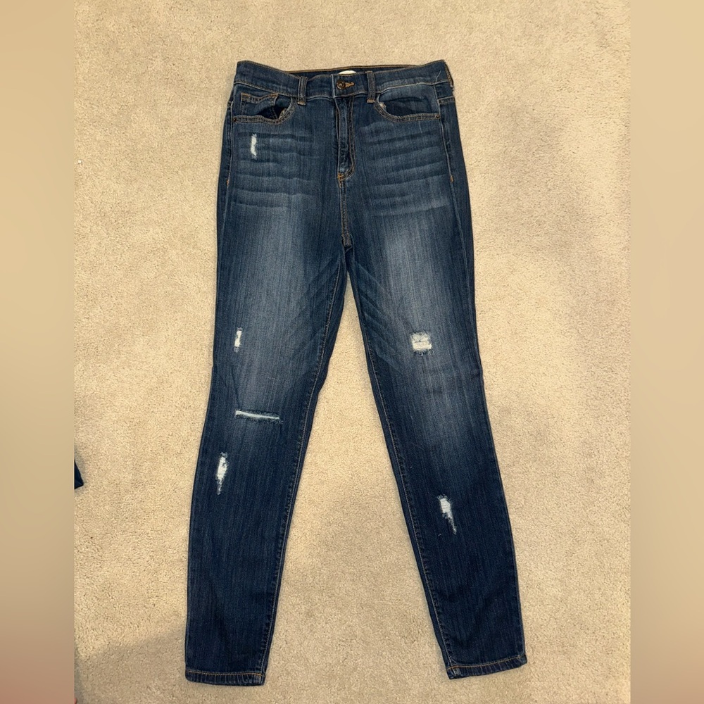 Sneak Peek Dark Blue Distressed Straight Leg Jeans